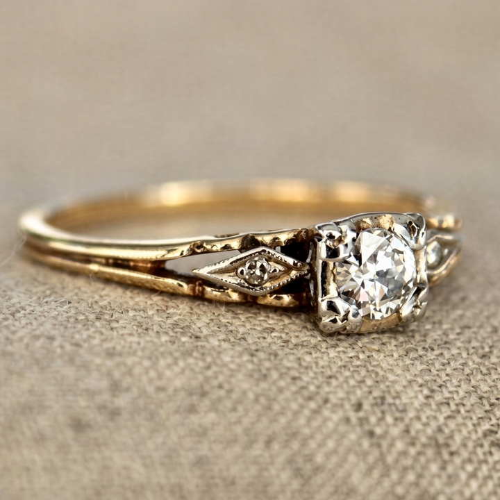 Vintage Delicate Gold-Tone Ring with Zirconia Crystals