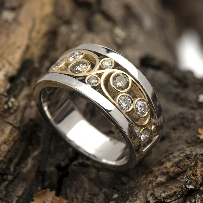 Vintage Two-Tone Ivy Ring with Zirconia Crystals
