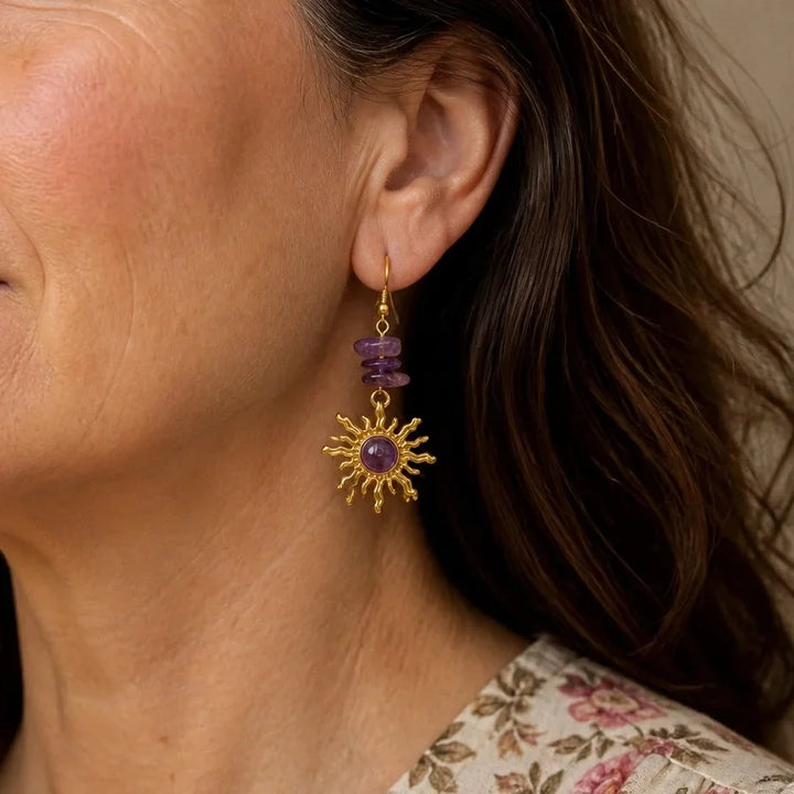 Gravel Beads Sun Gold-Tone Earrings
