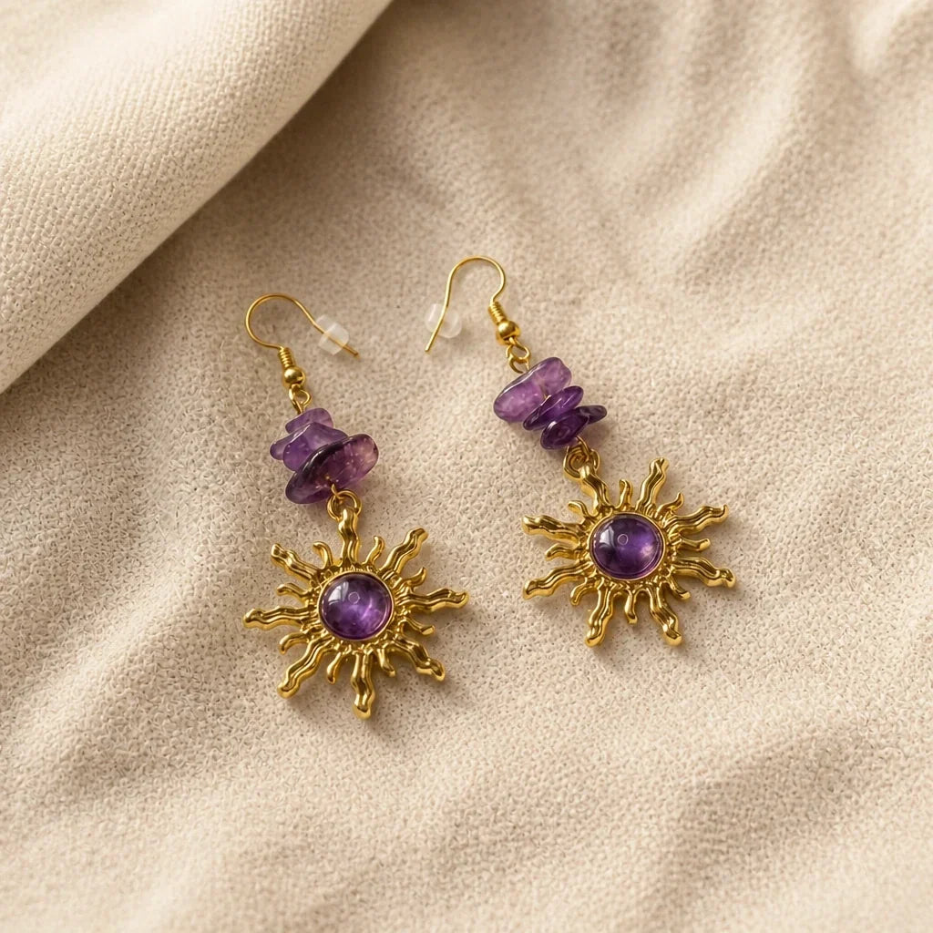 Gravel Beads Sun Gold-Tone Earrings