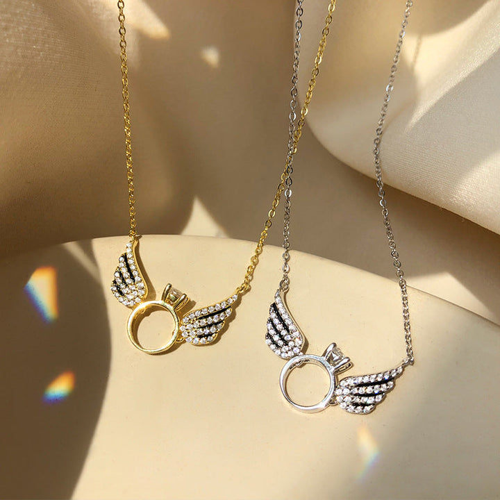 Angel Wings Ring Necklace, worn at the neckline