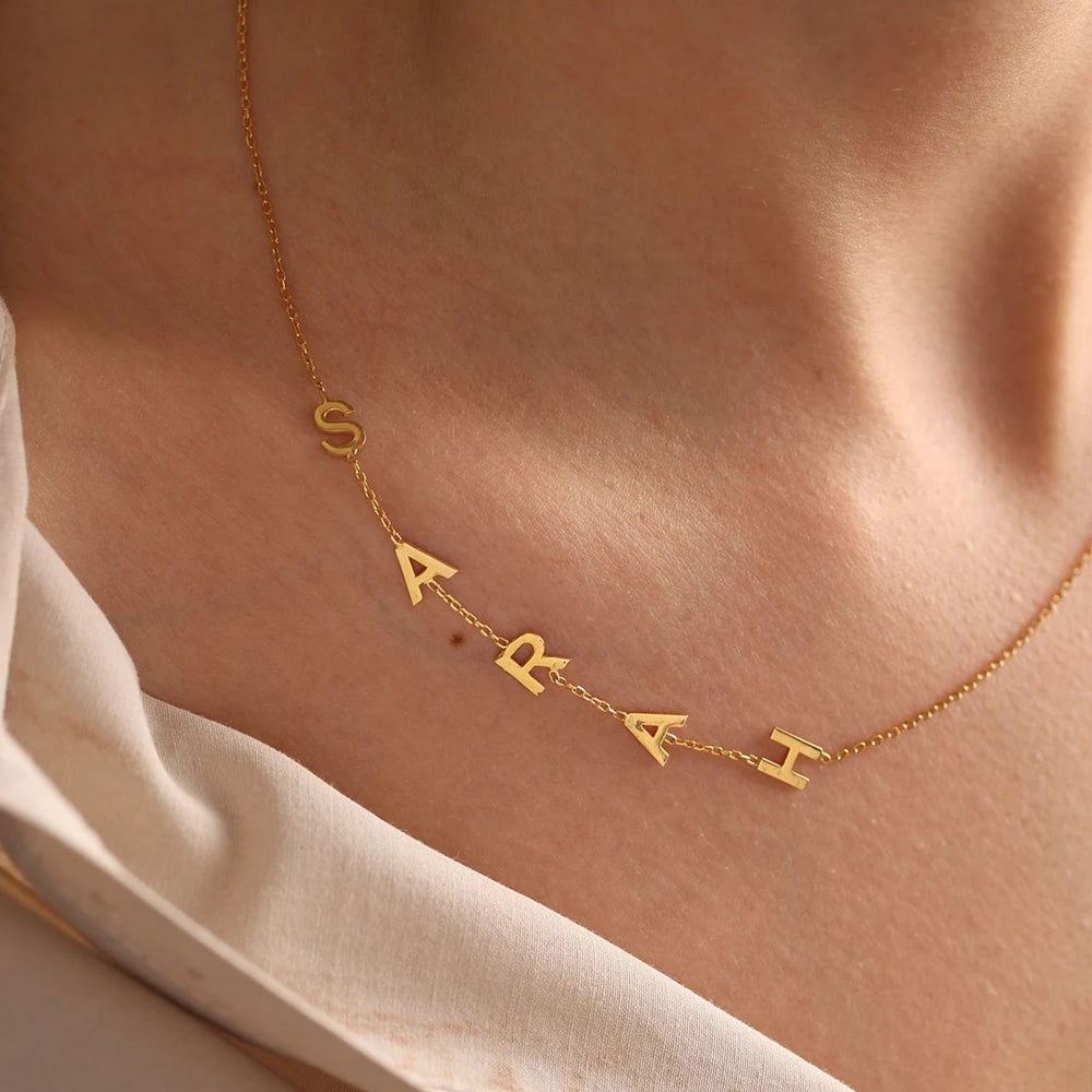 Side Initials Necklace, worn at the neckline 2