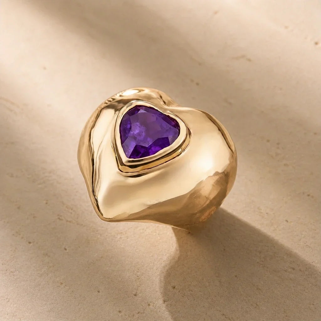 Heart Shaped Cocktail Gold-Tone Ring