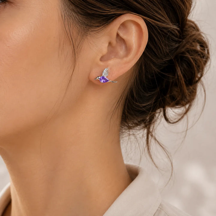 Hummingbird Stud Silver-Tone Earrings