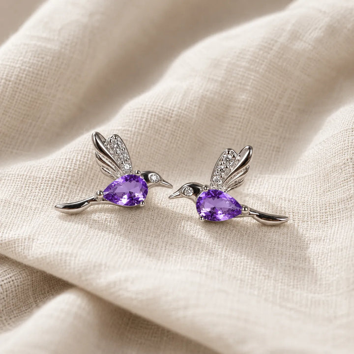 Hummingbird Stud Silver-Tone Earrings