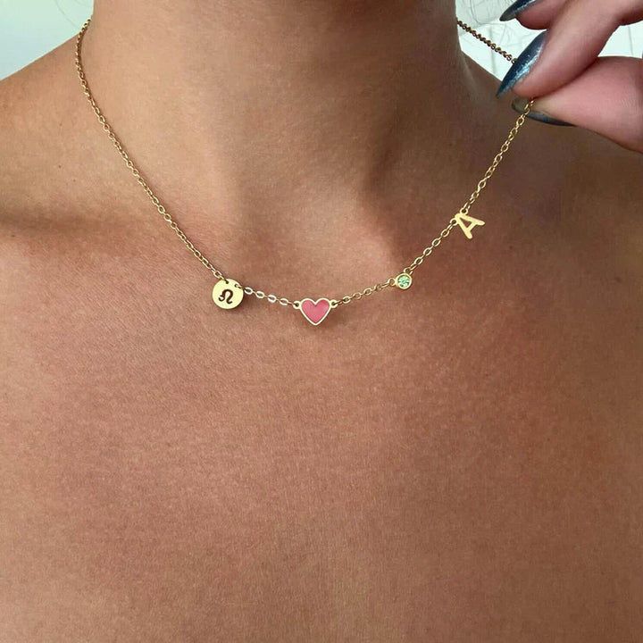 Heart Initial Necklace, worn at the neckline