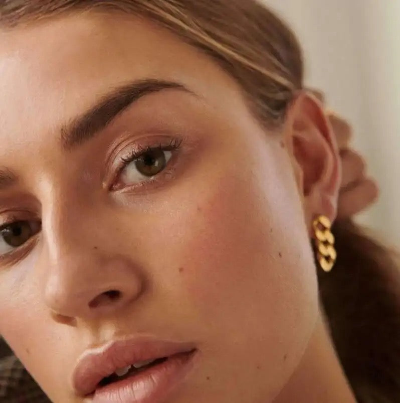 Link Chain Earrings, worn on the ear