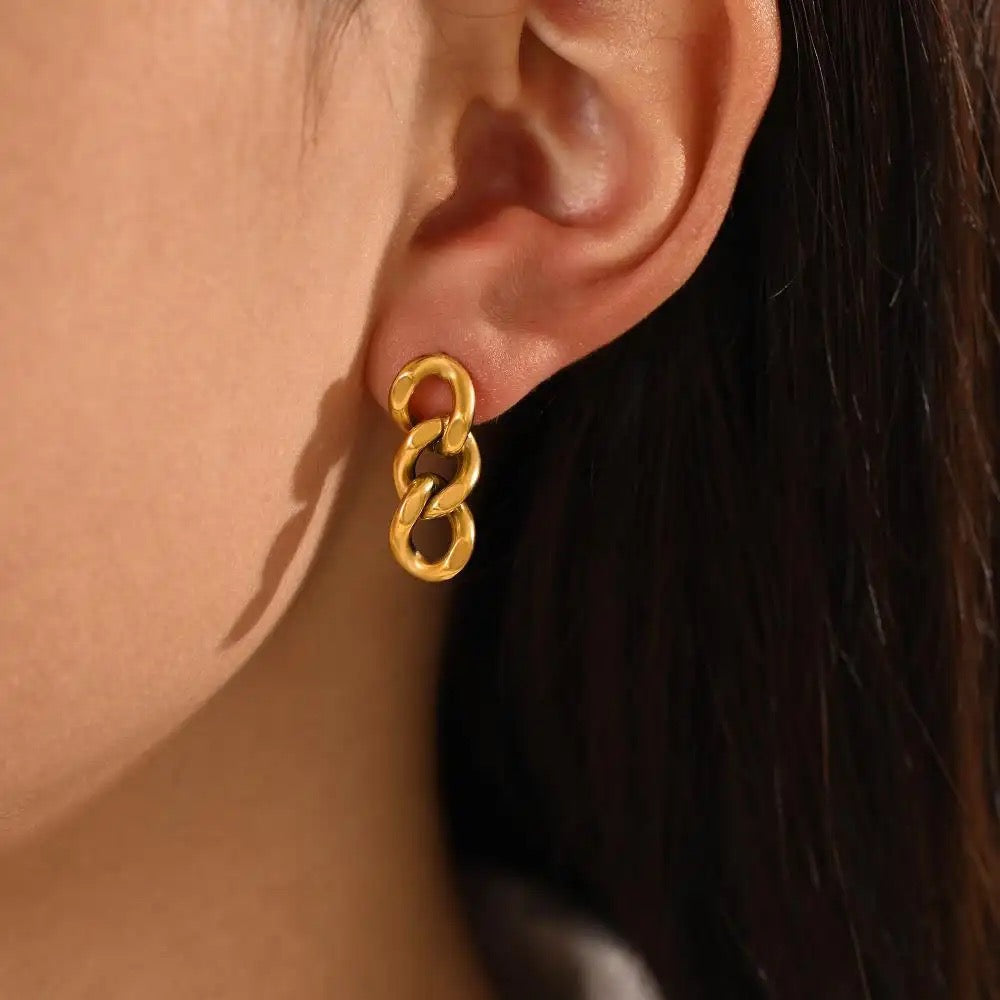 Link Chain Earrings, shown on the model 2