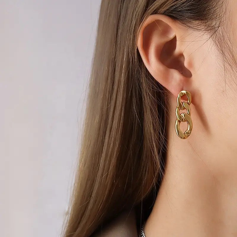 Link Chain Earrings, close-up on the ear 2