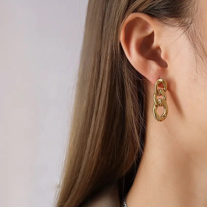 Link Chain Earrings, close-up on the ear 2