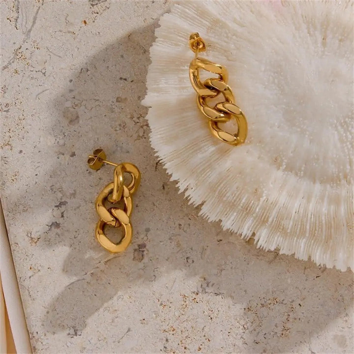 Link Chain Earrings, worn, side view