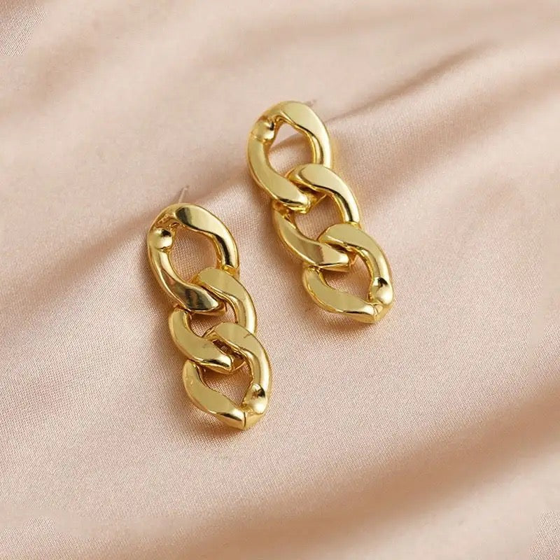Link Chain Earrings, styled on the model