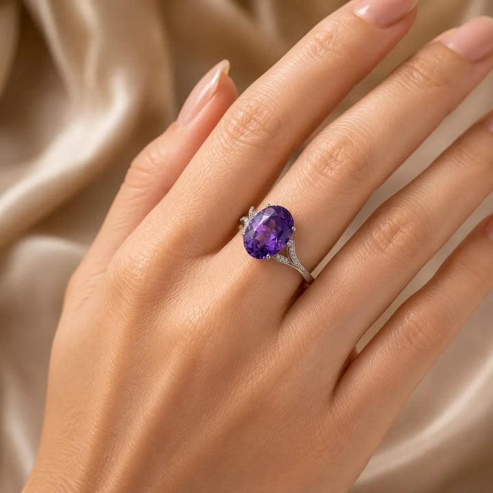 Iconic Amethyst Zirconia Silver-Tone Ring