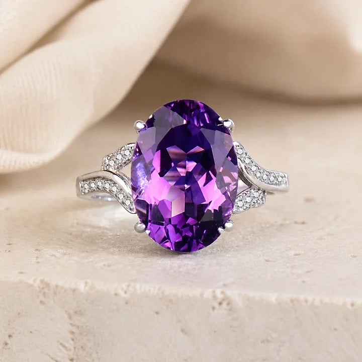 Iconic Amethyst Zirconia Silver-Tone Ring