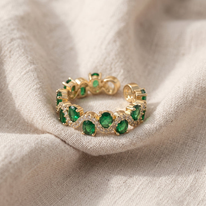 Open Sparkle Calira Emerald Ring | Gold-Tone