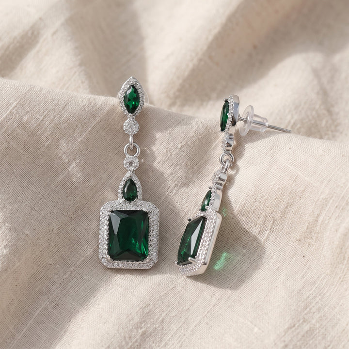 Clarion Verdancia Emerald Earrings | Silver-Tone