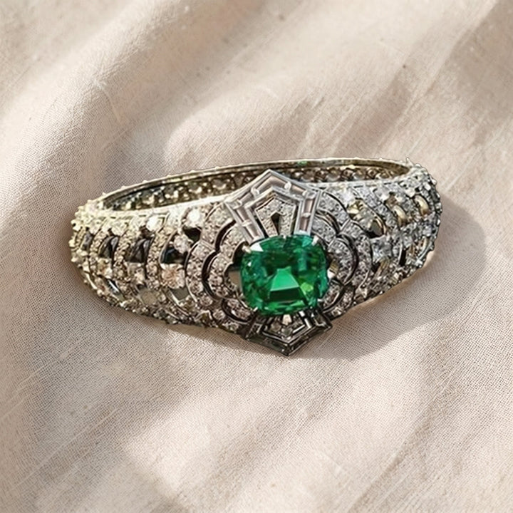 Art Deco Emerald Ring | Silver-Tone