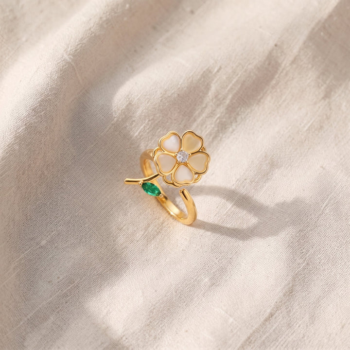 Rotating Leaf Emerald Ring | Gold-Tone