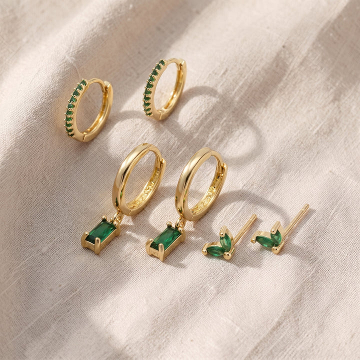 Fiorenza Viridelle Emerald Earrings Set | Gold-Tone