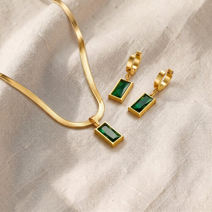 Iselotte Verdain Emerald Jewelry Set | Gold-Tone