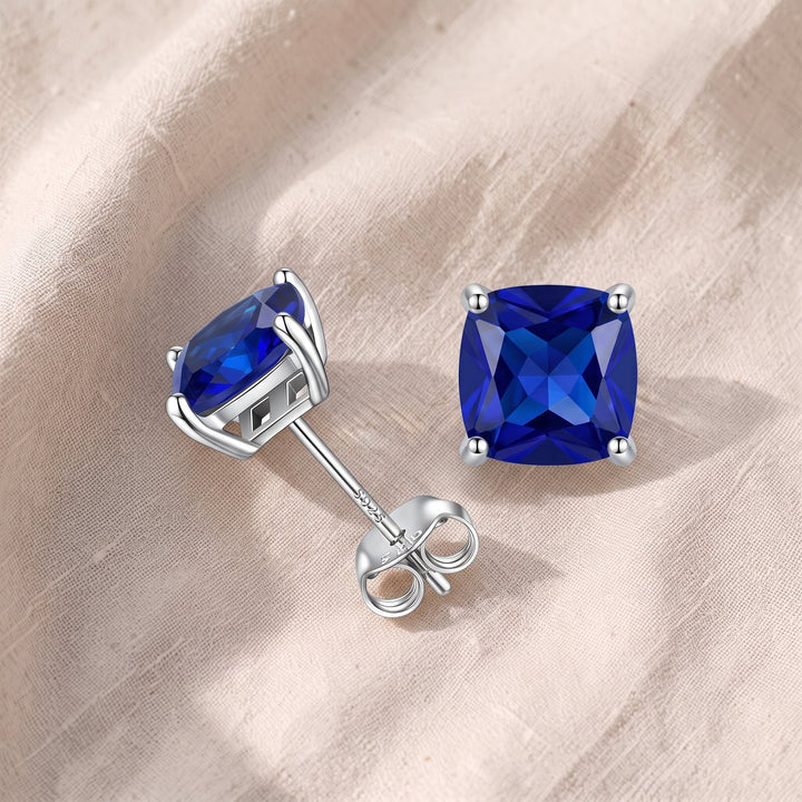 Minimalist Princess-Cut Sapphire Stud Earrings | Silver-Tone