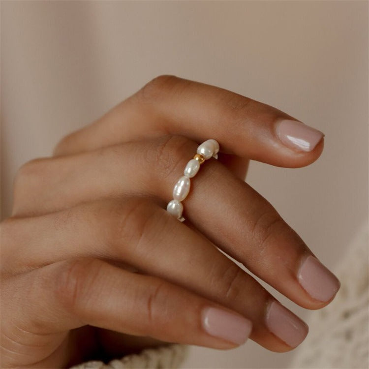 Kristin Pearl Ring, worn on the hand