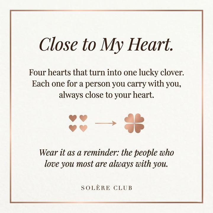 Card explaining how four hearts form one lucky clover