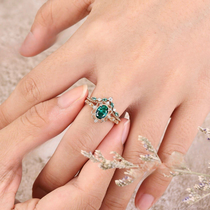 Aurelle Crown Emerald Ring Set | Rose Gold-Tone