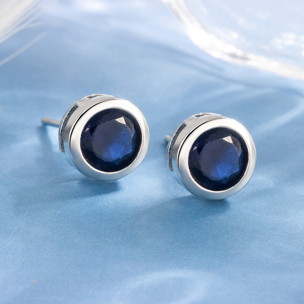 Sapphire Bezel Stud Earrings | Silver-Tone