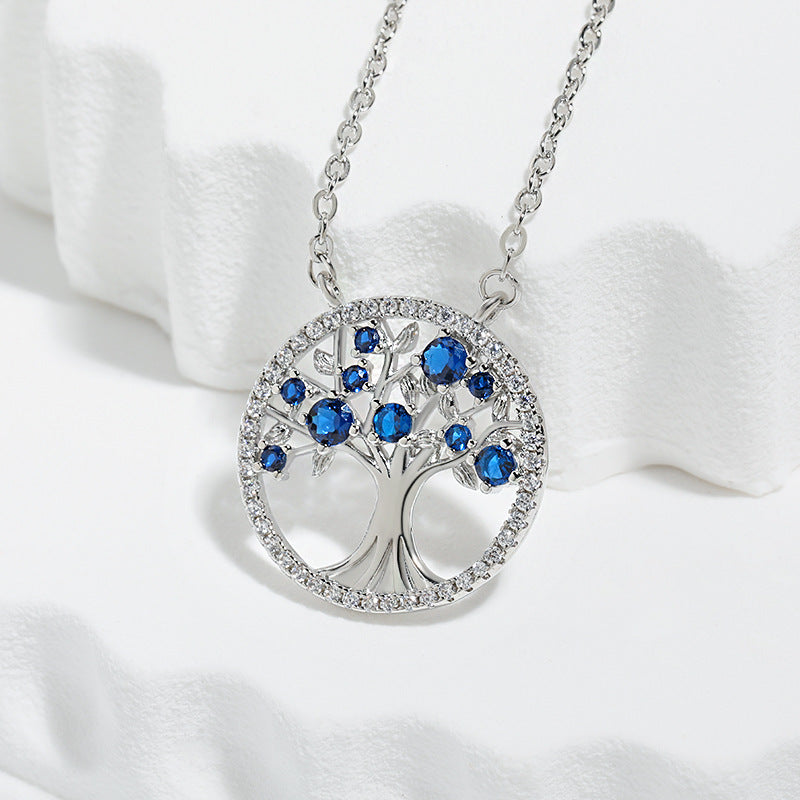 Tree of Life Sapphire Necklace | Silver-Tone