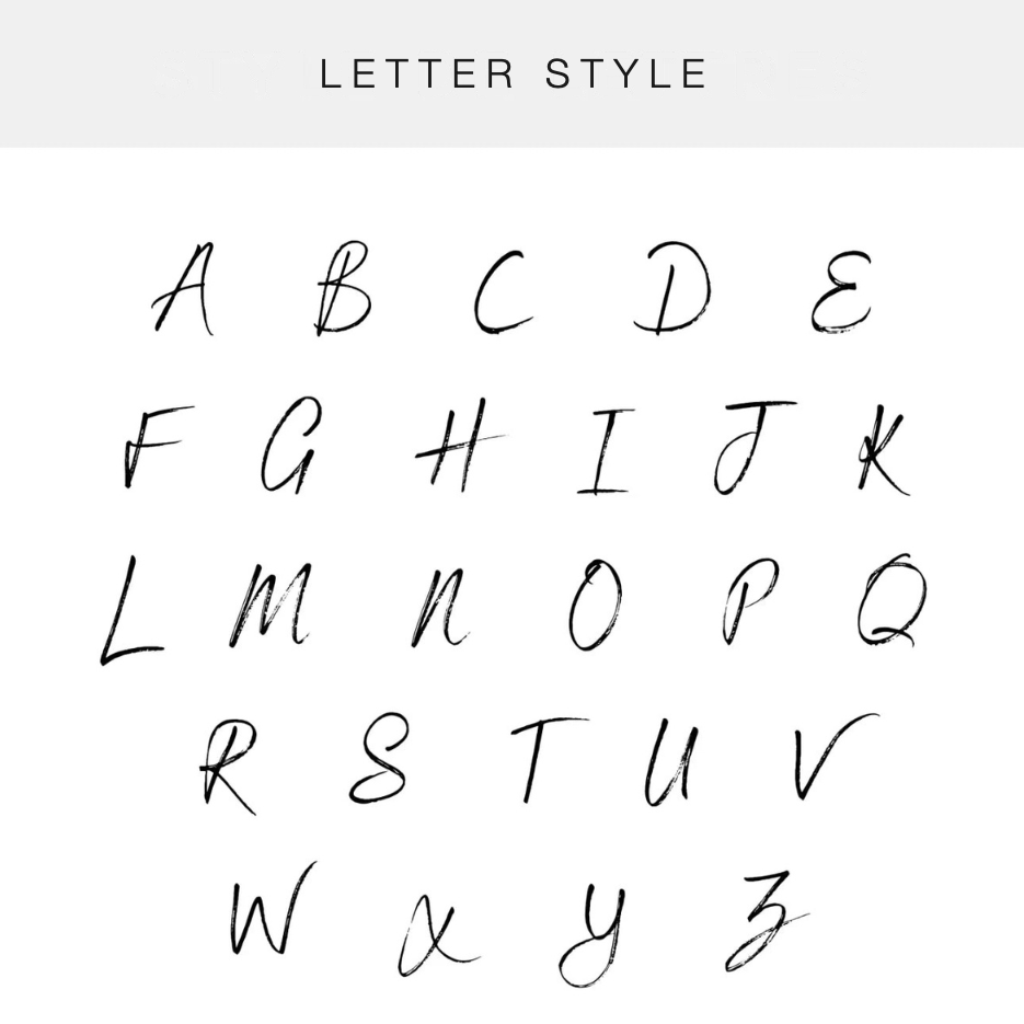 Letter style guide showing the brush alphabet