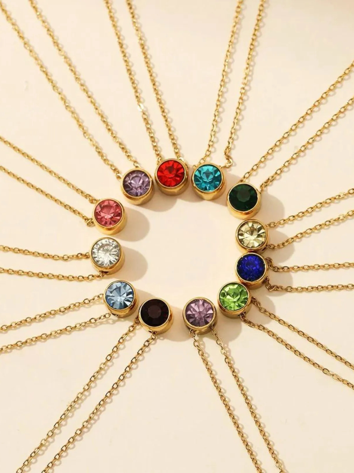 Olvera Birthstone Necklace, worn at the neckline