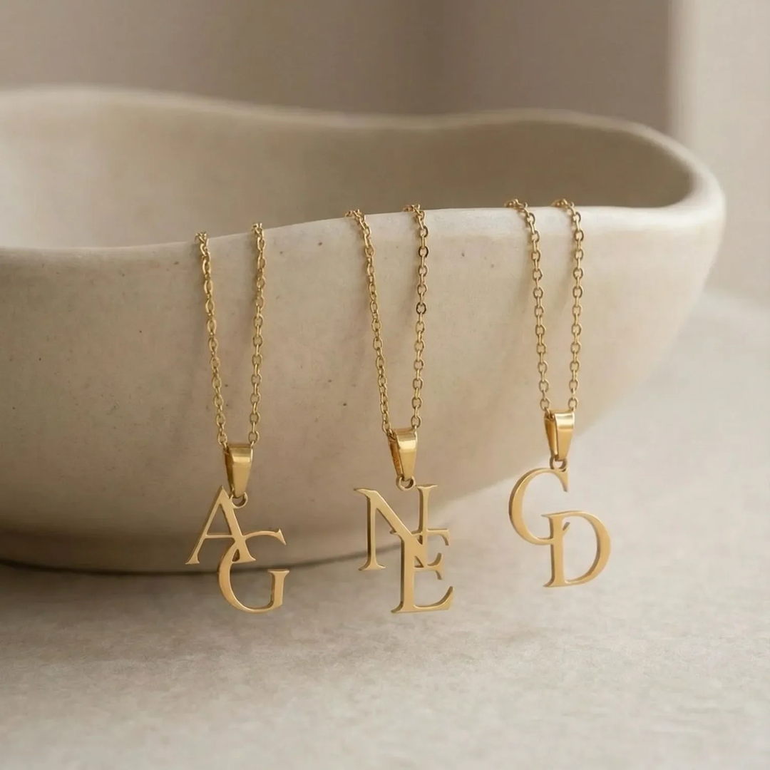 Loved Ones Initials Necklace, close-up while worn