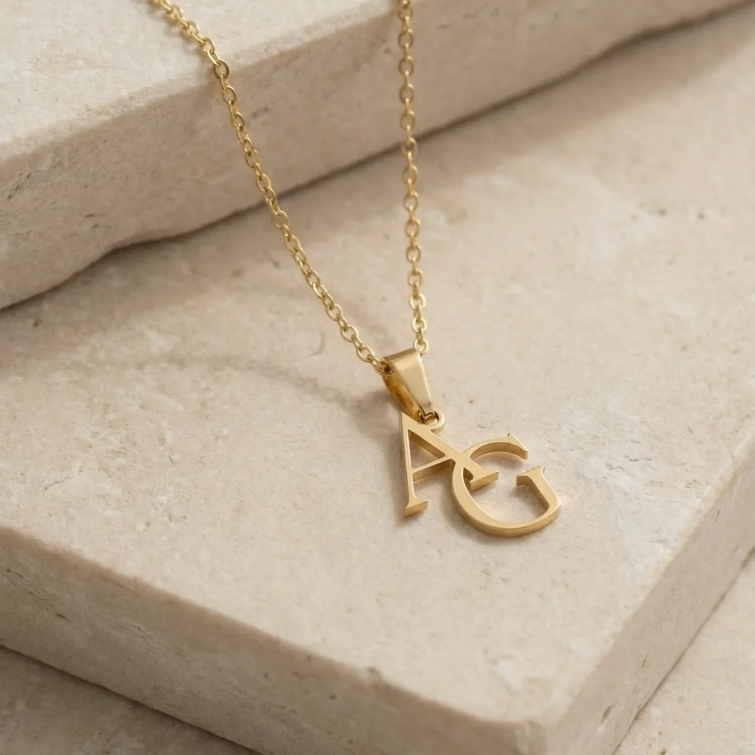 Loved Ones Initials Necklace, shown on the model