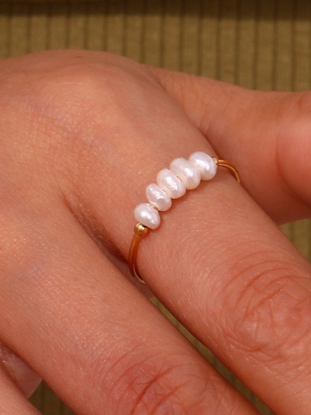 Freshwater Pearl Ring, worn on the hand