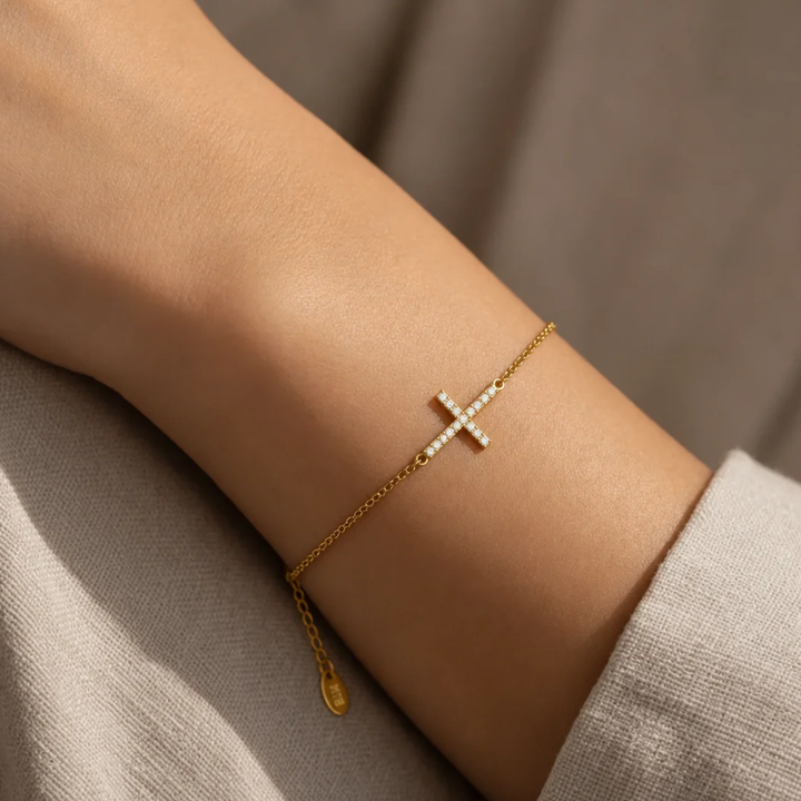 Faith Cross Bracelet, close-up on the wrist