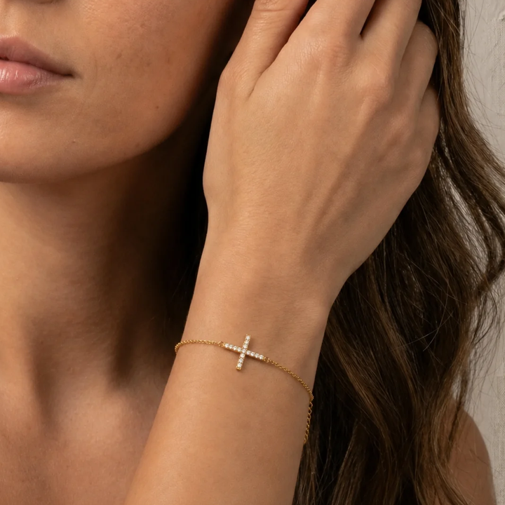 Faith Cross Bracelet, styled on the wrist