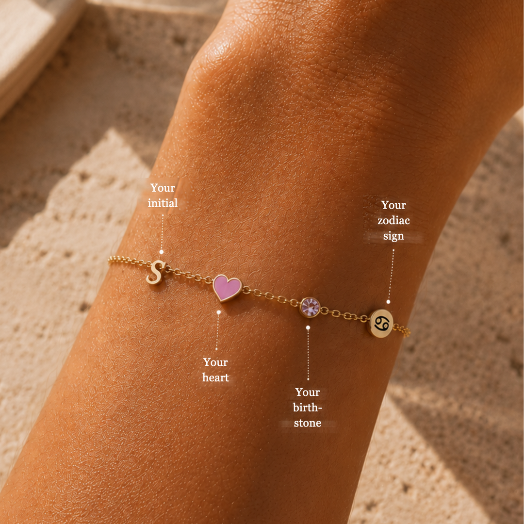 Heart and Initial Bracelet, shown on the model