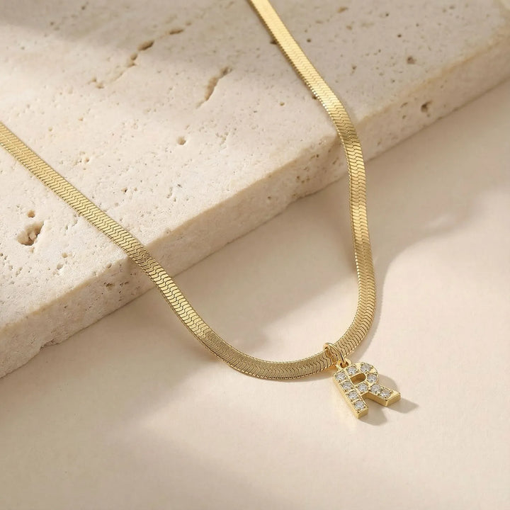 Eva Initial Necklace, worn, side view