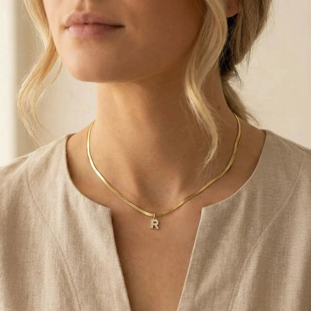 Eva Initial Necklace, styled on the model