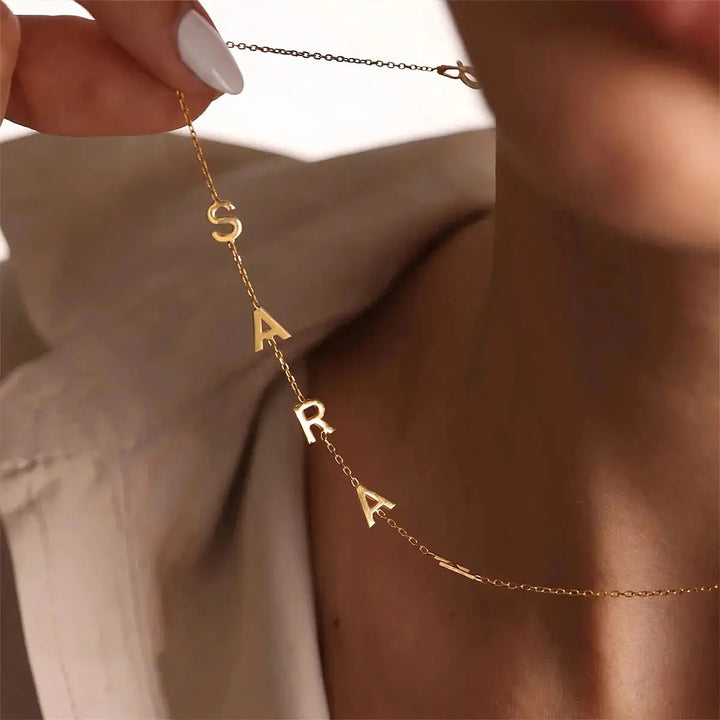 Side Initials Necklace, shown on the model