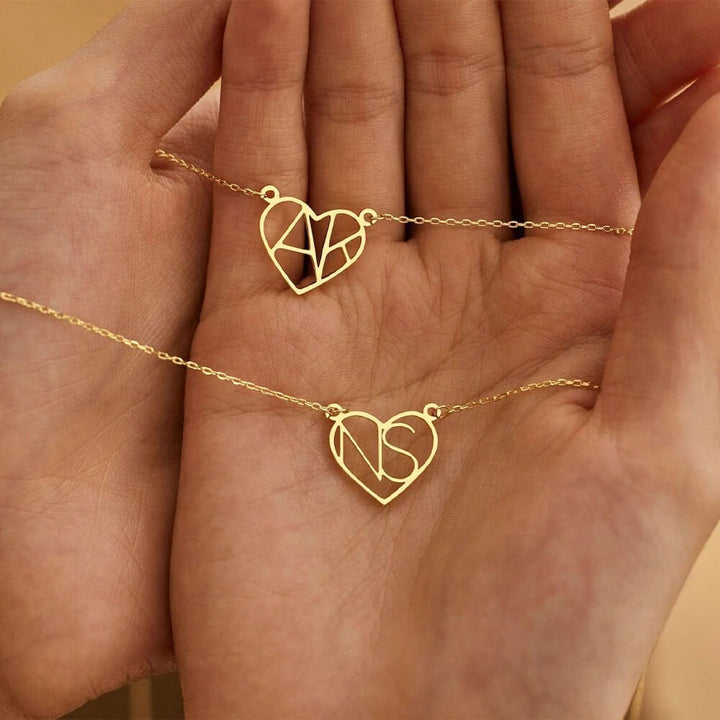 Heart and Initial Necklace, shown on the model