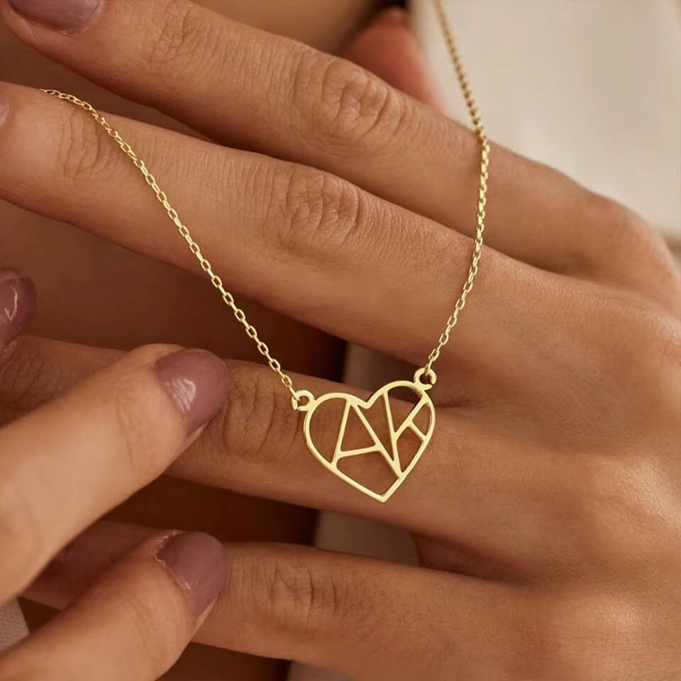 Heart and Initial Necklace, styled on the model