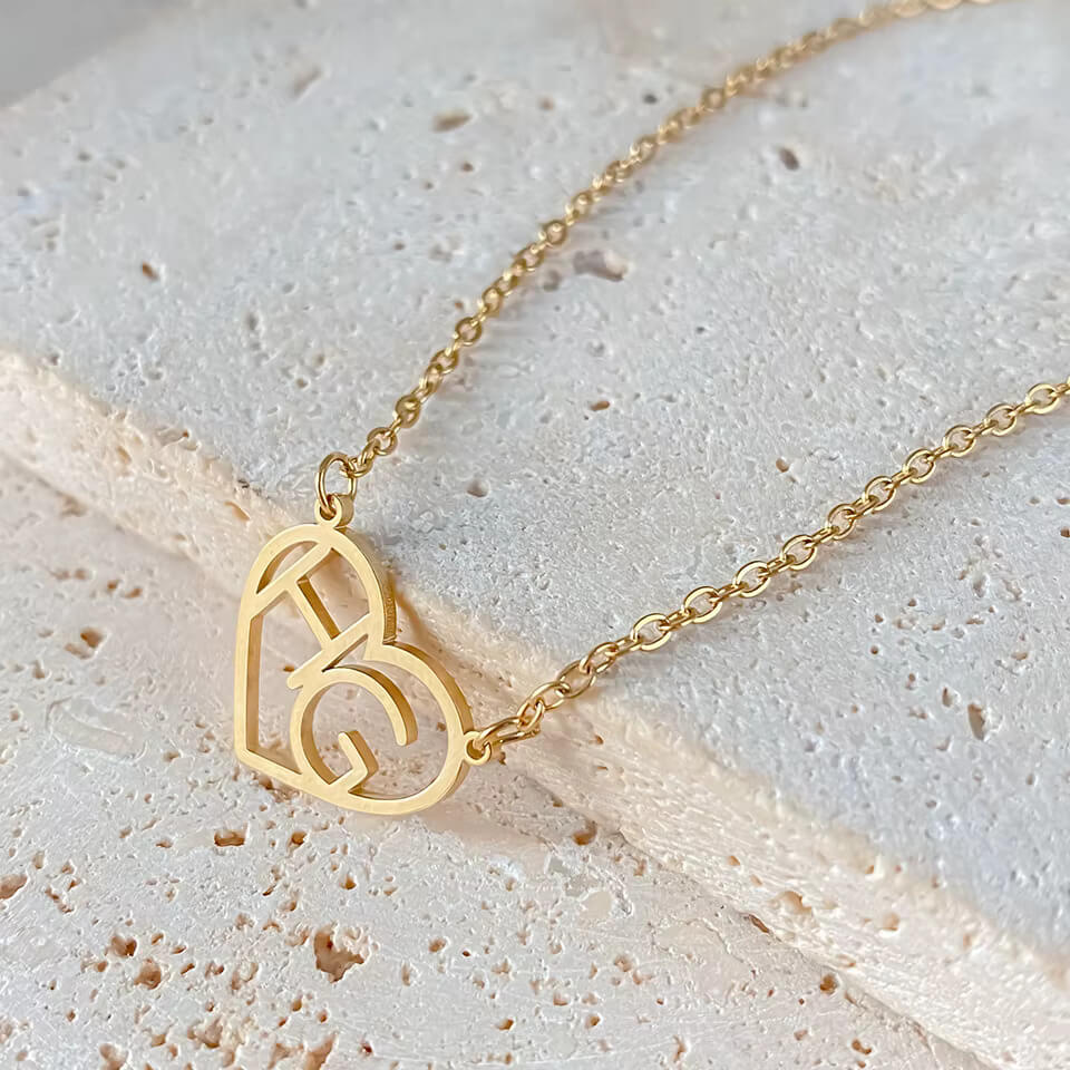 Heart and Initial Necklace, close-up detail