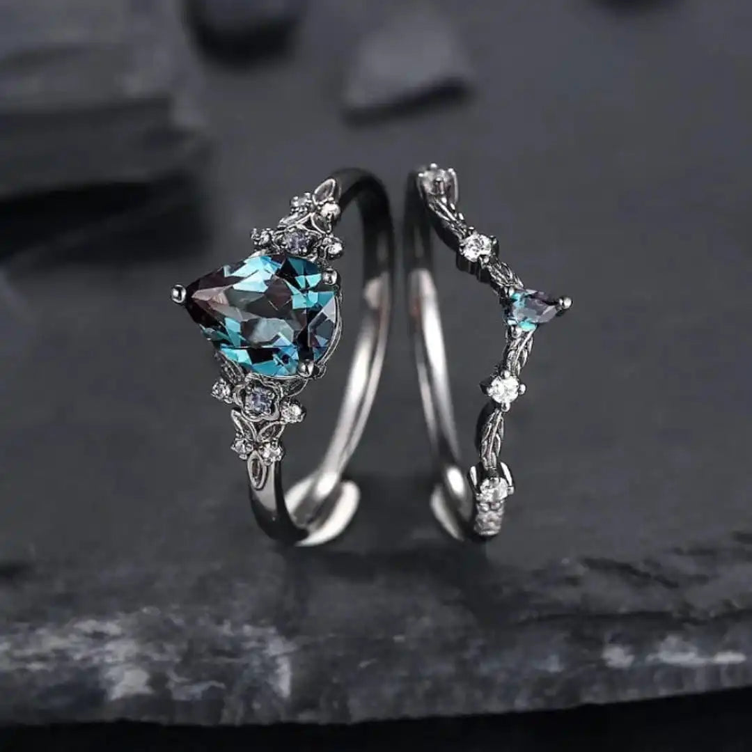 Gunmetal Black Sapphire Zirconia Ring Set