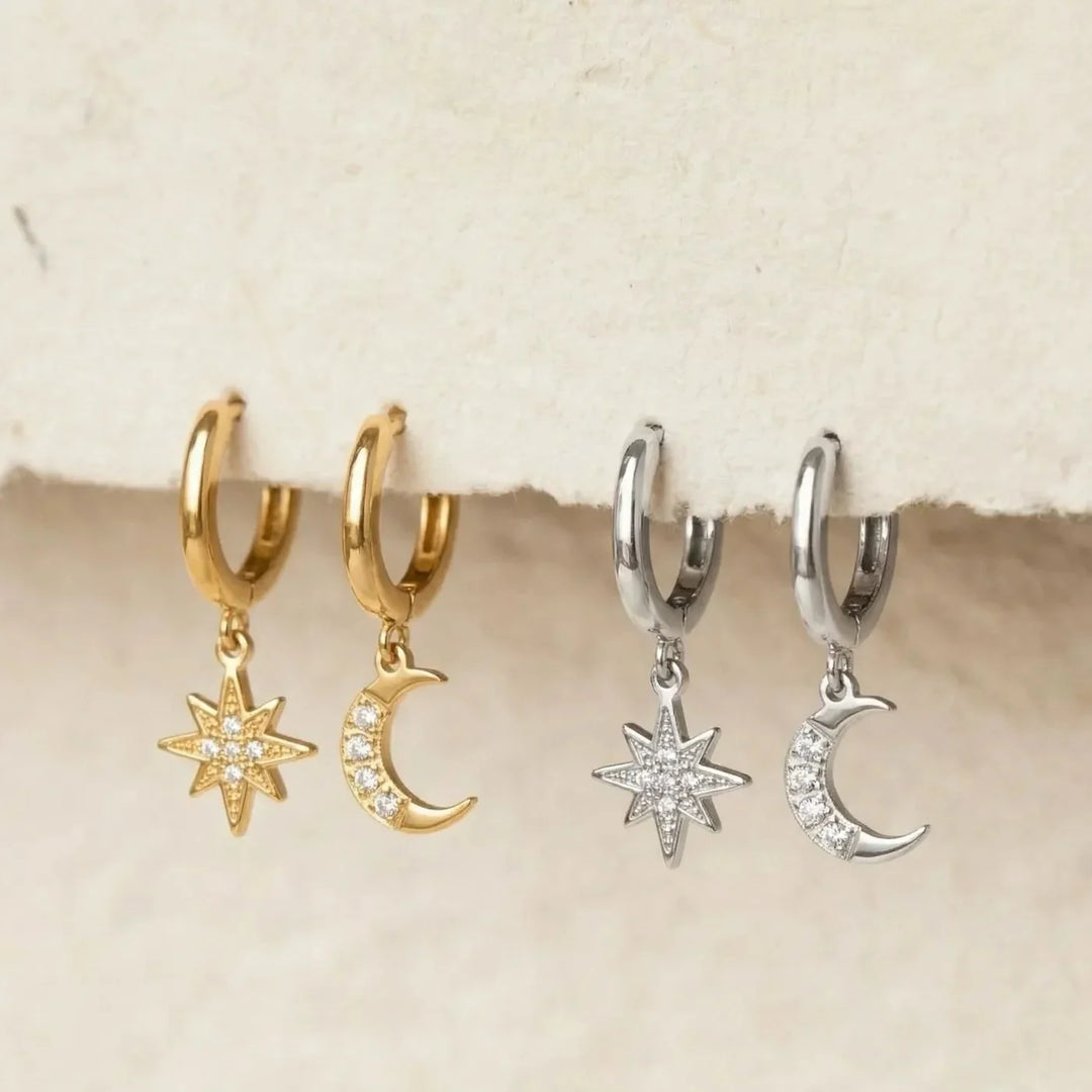 Astra Earrings, shown on the model