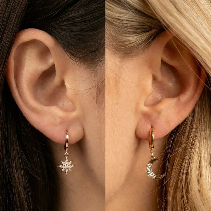 Astra Earrings, styled on the model