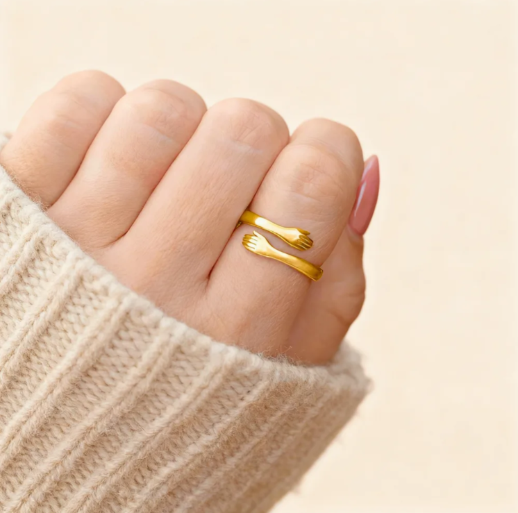 Eternal Embrace Adjustable Ring, worn on the hand