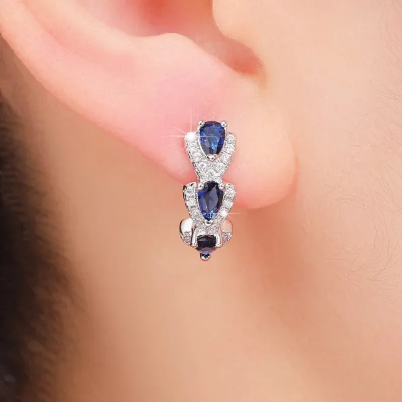 Royal Sapphire Crest Earrings | Silver-Tone