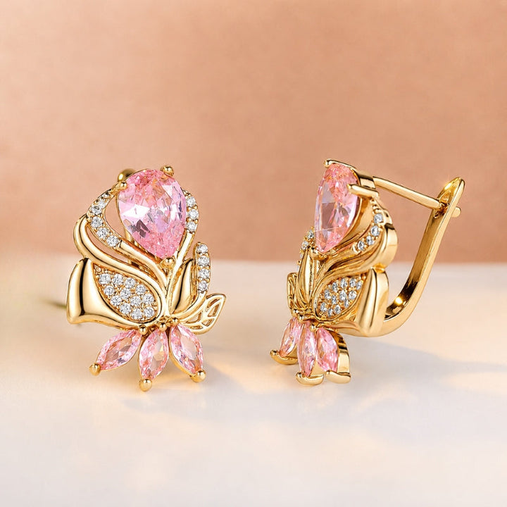 Lustrous Pink Teardrop Leaf Earrings